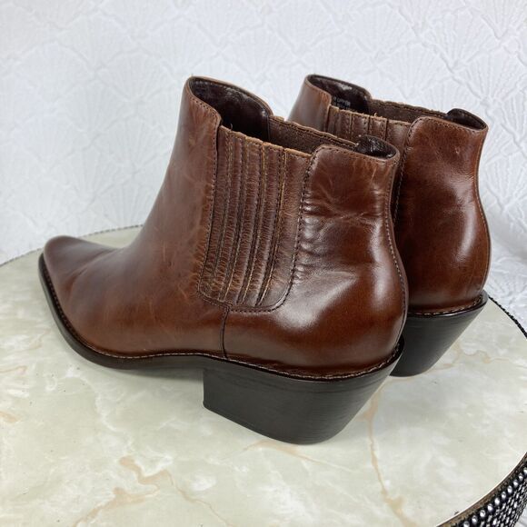 Matisse Ankle Boots Womens Sz 7 Dark Brown Leather Pointe Toe Block Heel Booties - Picture 6 of 12